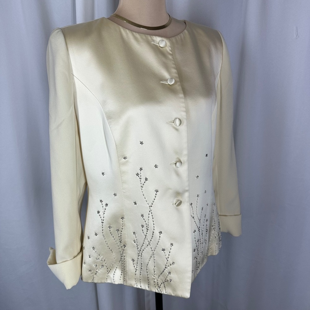 Sunny Choi Ivory Beaded Embellished Evening Jacket Blazer Size 14 Vintage